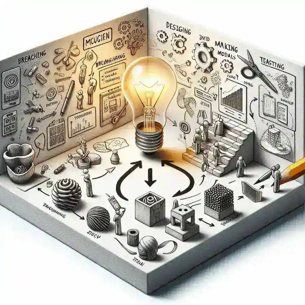 "Prototype development process: A designer showcasing a 3D printed model, illustrating the transition from concept sketches to physical prototypes in product design."