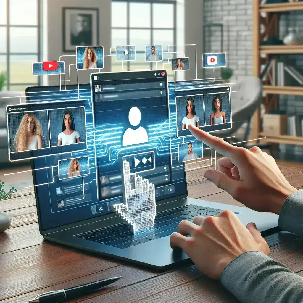 "Person using a laptop to switch between multiple YouTube accounts, demonstrating steps for managing YouTube profiles effectively in the comprehensive guide."