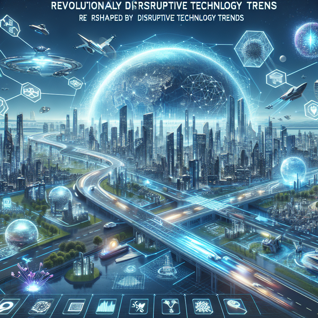 "Cutting-edge disruptive technology trends reshaping the future: AI, blockchain, and IoT innovations illustrated in an infographic for a comprehensive guide."